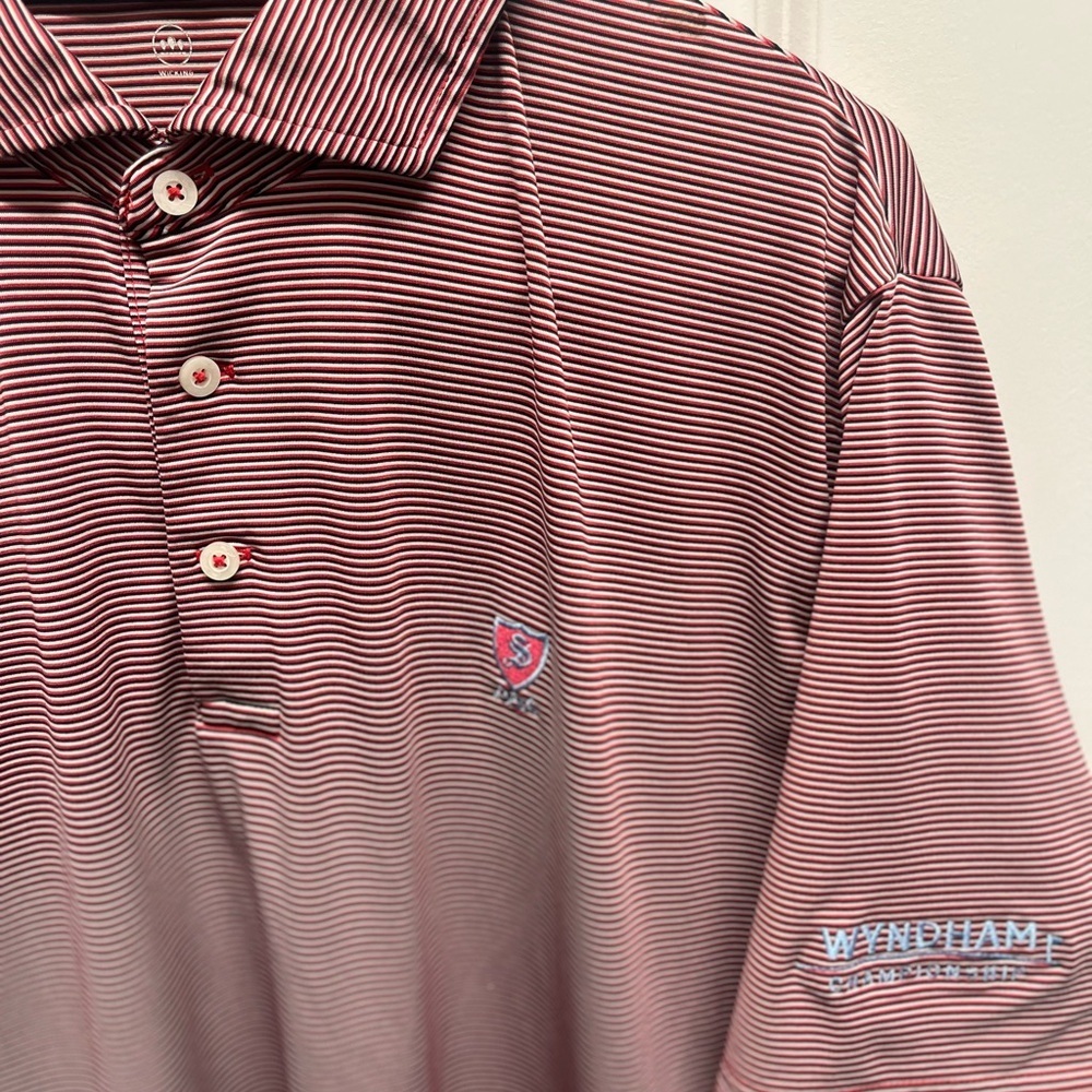 RLX Ralph Lauren Wicking golf polo. Red,black,white fine stripes. XL Logos